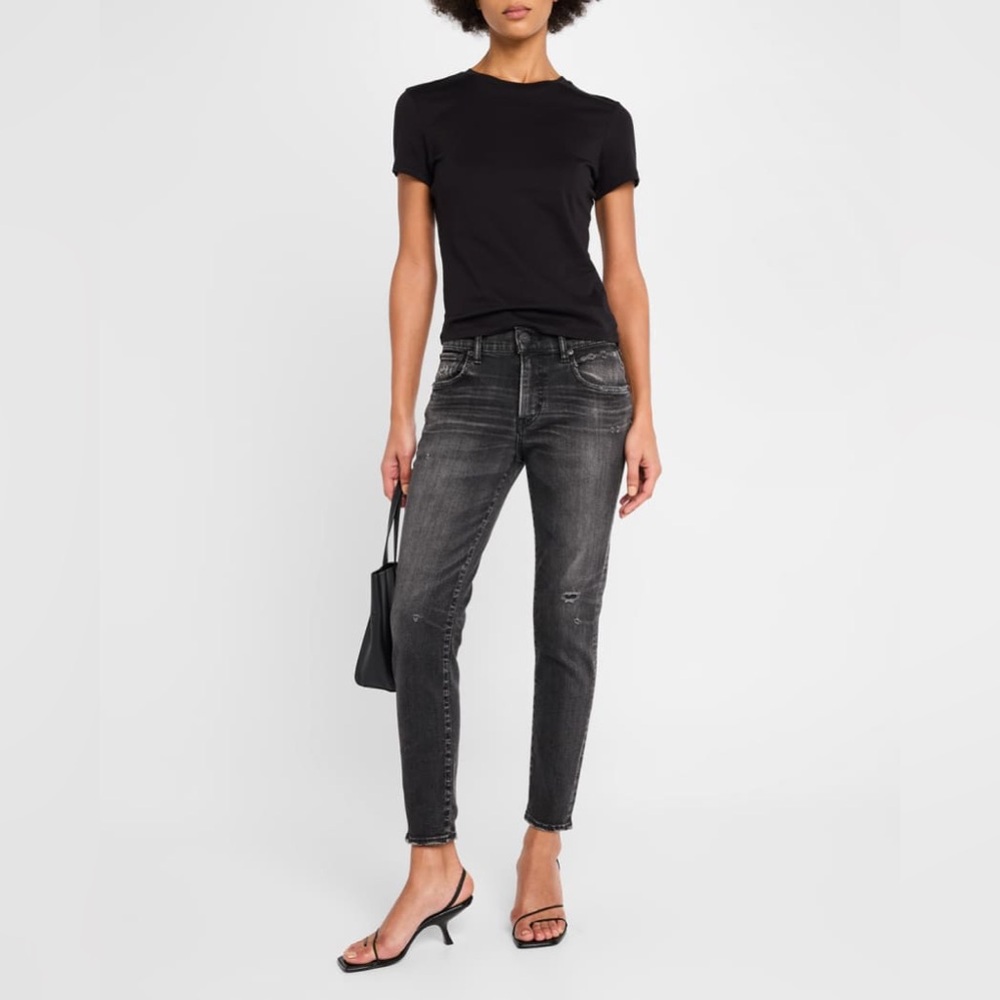 Moussy Vintage Belver Skinny Denim Jeans Distressed Black Size 31